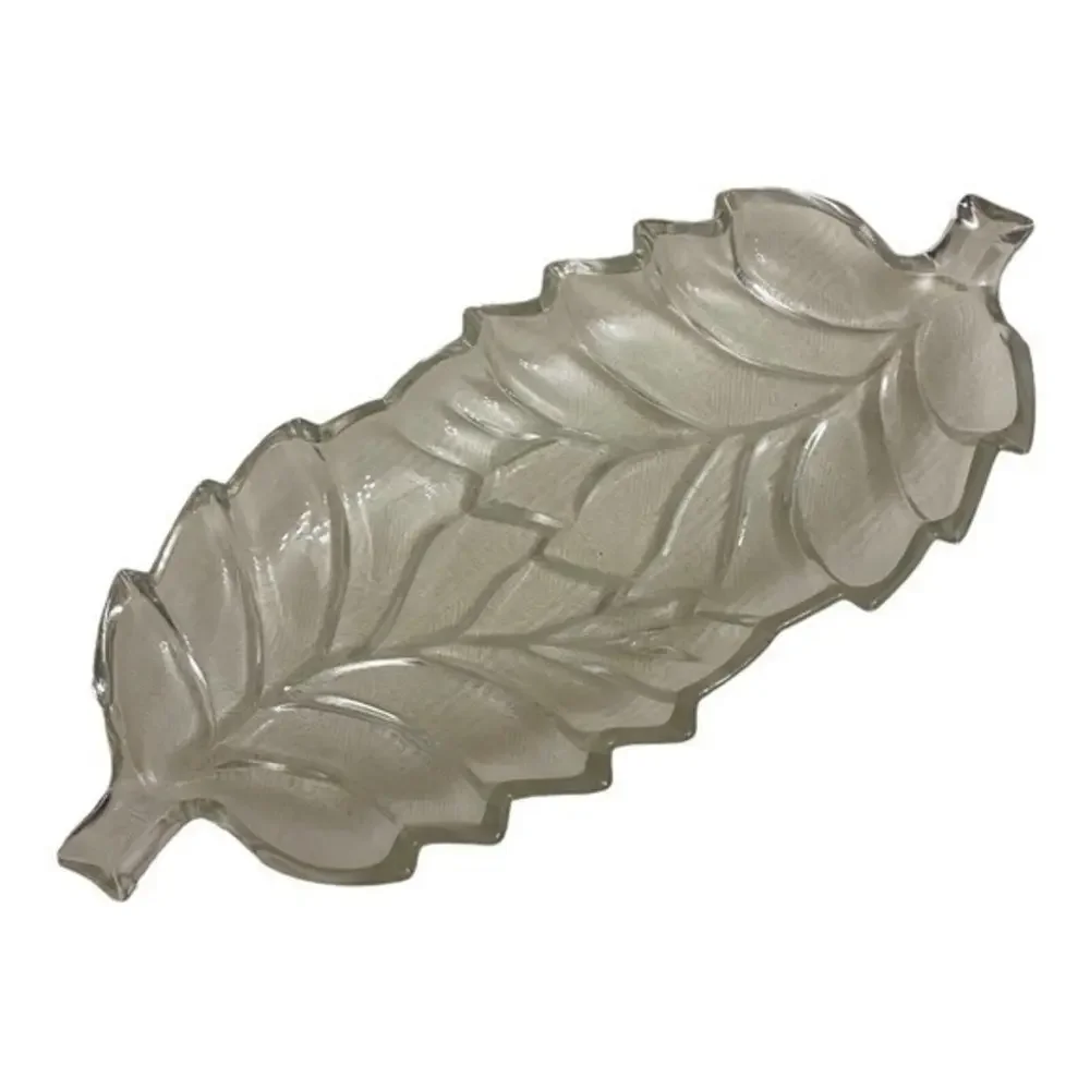 Vintage Jeannette Clear‎ Glass Double Leaf Candy Nut Relish Dish 11